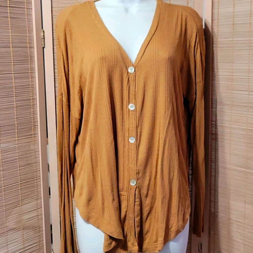 Camel brown button down ribbed top